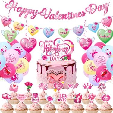 Imagem de Simple Polymer Kit de 50 peças de decorações de dia mais doce, faixa de balão de coração, espirais pendurados, bandeiras, topos de bolo para noivados dos namorados, propostas de casamento, decorações