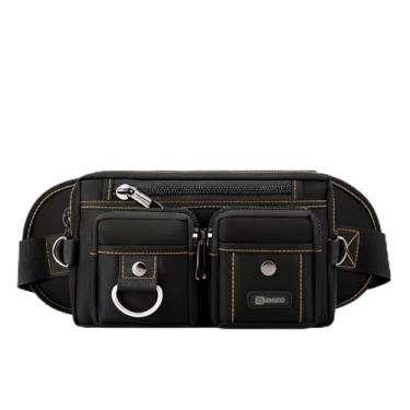 Imagem de Pochete Tática Masculina, Lona Impermeável, 6 Compartimentos, 25x12cm, Ajustável até 107cm, para Ferramentas e Atividades ao Ar Livre (preta)