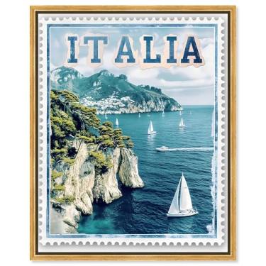 Imagem de Art Remedy Arte costeira da praia com selo da Itália, moldura dourada, 61 cm x 76 cm