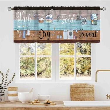 Imagem de Cortinas de sanefa para lavanderia, lavagem rústica, lavagem a seco, repetida, citações de lavanderia, bolso rural, varão, casa de fazenda, pequena, para cozinha, café, sala de estar, quarto, banheiro