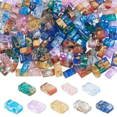 Imagem de Magibeads 180 peças de contas de vidro de cristal de 2 furos retangulares contas de vidro antigas pequenas contas de cubo quadrado plano para fabricação de joias pulseira brinco DIY artesanato