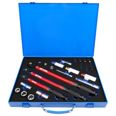 Imagem de ZKTOOL 32 peças 1/4 (5-25 Nm) 3/8 (10-60 Nm) 1/2 (40-220 Nm) conjunto de chaves de torque de acionamento, com hexagonal, torx, soquetes, barra de extensão, soquete de vela de ignição, com uma cabeça