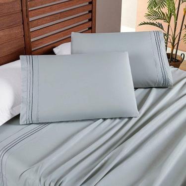 Imagem de Jogo Cama Lençol Honore Queen Micro Percal 200 Fios C/ Detalhes Bordados 4 Peças - Cinza Geada