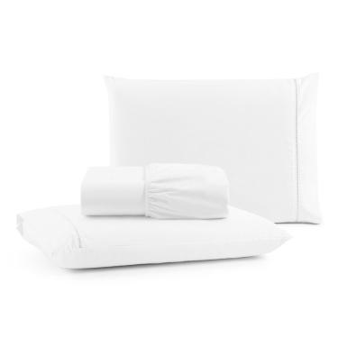 Imagem de Jogo Cama Lençol Bali King Percal 180 Fios 100% Algodão Ponto Palito 3 Peças - Branco