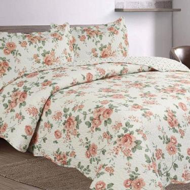 Imagem de Kit Cobre Leito Colcha Mix King Estampado Dupla Face Floral 3 Peças - Débora