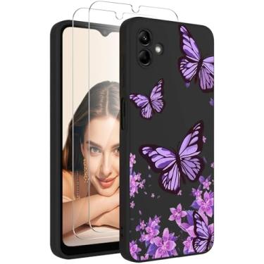Imagem de FollmeAir Capa para Samsung Galaxy A07 4G com 2 peças protetoras de tela, silicone líquido macio, antiarranhões, capa floral à prova de choque para Samsung Galaxy A07 (borboleta preta, Samsung Galaxy