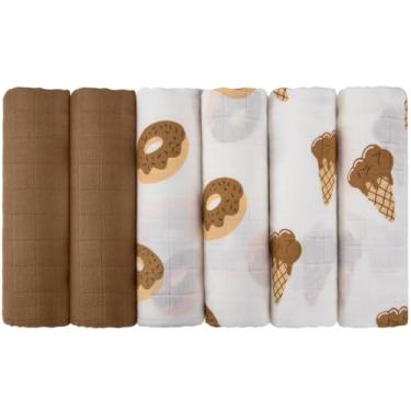 Imagem de Cobertores de musselina Maiton para recém-nascidos, pacote com 6, cobertor respirável (68,5 cm x 68,5 cm), cobertores macios para bebês para meninas e meninos, panos para arrotar bebês com design de