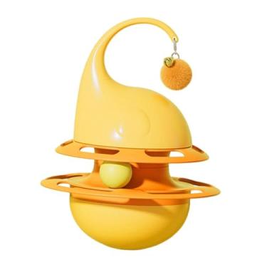Imagem de MFMEXUL Brinquedo para Gatos com Dispensador Giratório de Petiscos, Portátil, Versátil, Protetor de Móveis, Brinquedo Interativo em Forma de Bola, Amarelo