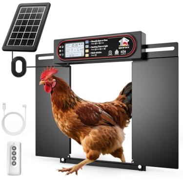 Imagem de Porta automática de galinheiro com abertura dupla horizontal, controle remoto e manual, backup USB, porta de casa maior à prova de predadores alimentada por energia solar para frango, pato e aves