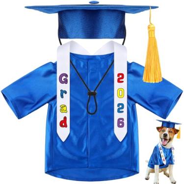 Imagem de Chicingyou Boné e vestido de formatura para cães pequenos 2025 com estola lavável camisa e chapéu para animais de estimação traje de formatura roupa para cachorro pequeno gato bonecas roupas feriado