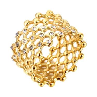 Imagem de Anel Feminino Largo De Aço Inoxidável Banhado a Ouro 18K Com Zircônia 