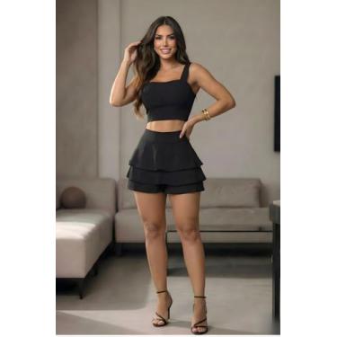Imagem de Conjunto Shorts Saia Babado com Cropped de Alça - Mira Luxo Modas, M