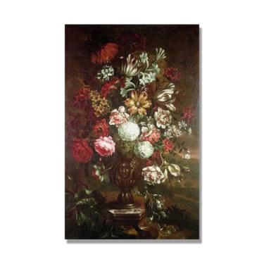 Imagem de NHLDZYH Flores clássicas ainda vida em tela retro buquê de flores pinturas estilo country decoração de parede para cozinha e sala de estar. C48. 50 x 80 cm. Apenas tela