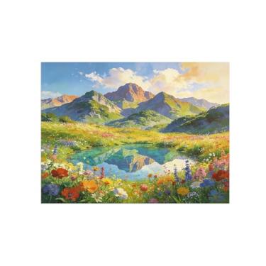 Imagem de Impressão em tela de paisagem de arte de parede - flores coloridas do lago da montanha - quadros de pintura de decoração para sala de estar quarto 70 x 90 cm 27 x 35 pol sem moldura
