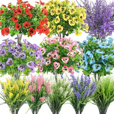 Imagem de LELEE 24 pacotes de flores artificiais de primavera para decoração ao ar livre