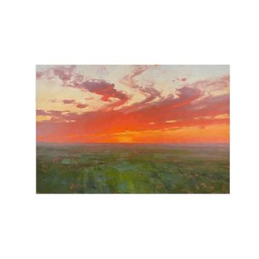 Imagem de Impressão em tela de paisagem de arte de parede - Nuvens de pastagem por do sol - Pintura de decoração - Imagens para sala de estar quarto 50 x 75 cm 20 x 30 polegadas sem moldura