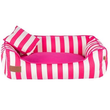 Imagem de Cama grande 71x56 com ziper para cachorro de grande porte cachorros cães e gatos(Listra rosa)