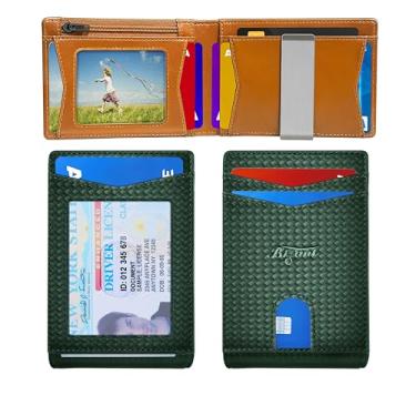 Imagem de Carteira fina masculina, carteira de couro com bolso frontal porta-cartões para presente masculino 7,6 cm x 12 cm, Verde escuro 6734, One Size, Minimalista