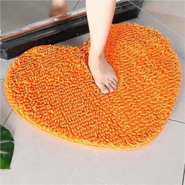Imagem de Tapete de coração de chenille para banheiro, casa, quarto, banheiro, entrada, antiderrapante, absorvente, conjunto de banheiro (laranja, 60 x 70 cm)