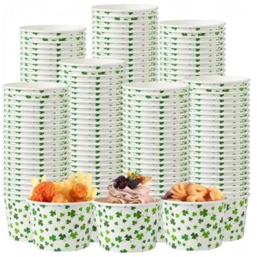 Imagem de Maxdot 50 peças de copos de lanche do dia de São Patrício 255 g copos de sorvete descartáveis papel decorativo tigelas de sobremesa festival irlandês suprimentos de festa para iogurte, cupcakes, sopa