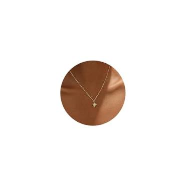 Imagem de Tasiso Colar feminino com pingente de ouro banhado a ouro 14 K com pingente de zircônia cúbica, corrente ajustável, disco redondo, delicado e charmoso, joia moderna, presente, Latão, Sem Pedra