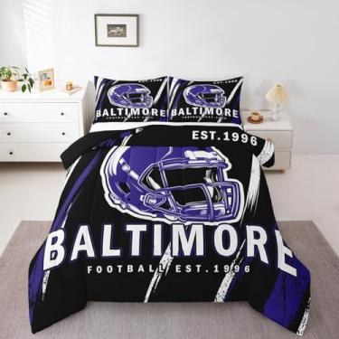 Imagem de Erosebridal Jogo de cama King Baltimore, cor do time da cidade, para adultos, crianças, rúgbi, esportes, futebol, decoração para quarto de meninos, 1 edredom e 2 fronhas