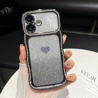 Imagem de ZTOFERA Capa de diamante brilhante para iPhone 13/14, moldura ondulada encaracolada com cartão de padrão gradiente, TPU macio fino e capa protetora completa para câmera, design bonito e transparente