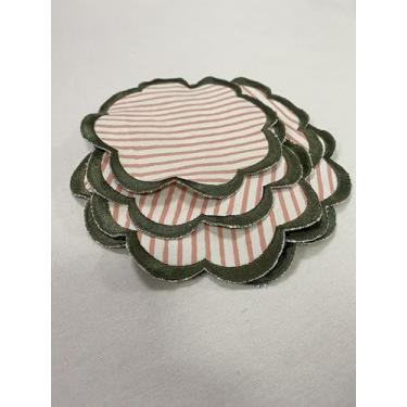 Imagem de Ridhi Impressão em bloco manual 8 peças de lona algodão absorvente elegante bordado vieira conjunto boho decoração de casa moderna e proteção de mesa de madeira 12,7 cm risca rosa