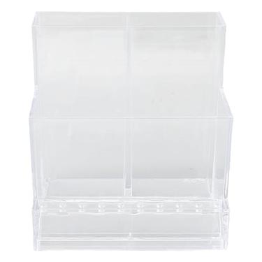 Imagem de CUOFYUNL Caixa de armazenamento de pincel de maquiagem Compartimento de plástico transparente Design Suporte de pincel cosmético multifuncional