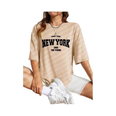 Imagem de Camiseta De Algodão Oversize Feminina 1968 Nova Iorque Moda Casual Cri