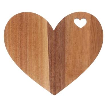 Imagem de MAGICLULU Tábua de corte em forma de coração, travessa de madeira para servir queijo, pão e carne, tábua de charcutaria de madeira para casamentos, feriados e exibição de lanches, estilo buraco de
