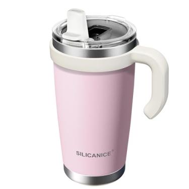 Imagem de SILICANICE Copo isolado de 590 ml com tampa deslizante removível resistente a respingos, aço inoxidável de parede dupla | Livre de BPA, pode ser lavado na lava-louças, suporte de copo de carro