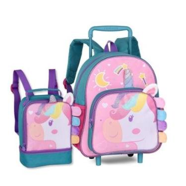 Imagem de Mochila e Lancheira Escolar Unicórnios Kit Infantil Meninas-Feminino