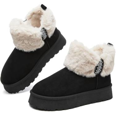 Imagem de Waluzs Botas de neve femininas quentes de inverno, botas de cano baixo, botas de pele fofas, Preto, 38