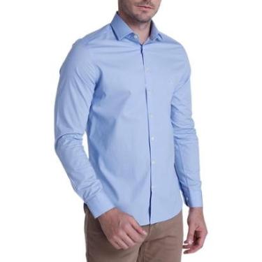 Imagem de Camisa Dudalina Masculina Milano Tricoline Lisa Stretch Azul Médio-Masculino