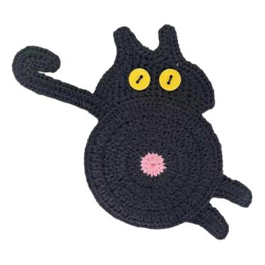 Imagem de Porta-copos de café fofo, porta-copos engraçados de crochê com bumbum de gato, tapete feito à mão, resistente a manchas, dia dos namorados/presentes de aniversário para mulheres, amigos, colegas de