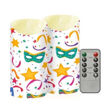 Imagem de Wassud Pacote com 2 máscaras de carnaval velas sem chama com controle remoto, velas realistas cintilantes com temporizador, velas decorativas para Natal, casamento, festa, decoração de casa média