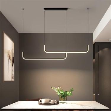 Imagem de Luminária pendente LED para sala de estar, com intensidade regulável e controle remoto, estilo lustre, moderna, para mesa de jantar, em alumínio e acrílico, ideal para quarto (Cor: Preto, Ta