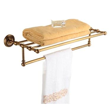 Imagem de 3FLQOOPP Toalheiro montado na parede Toalheiro Prateleira de toalha antigo esculpido Toalheiro de latão de banho Suporte de toalha de parede Prateleira de toalha europeia Acessórios de banheiro