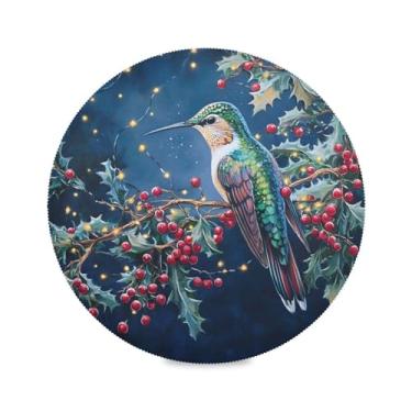 Imagem de STAYTOP Jogo americano redondo beija-flores e frutas silvestres 6 peças, tapetes de mesa antiderrapantes fáceis de limpar para decoração de mesa de festa e churrasco