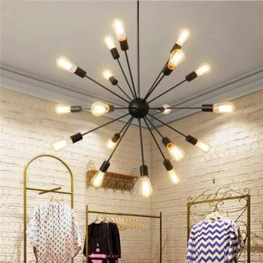 Imagem de Lustre moderno com soquete E27, luminária pendente industrial retrô para teto, ideal para sala de estar, cozinha, sala de jantar e quarto. Lâmpada não inclusa (preta, 18 lâmpadas).