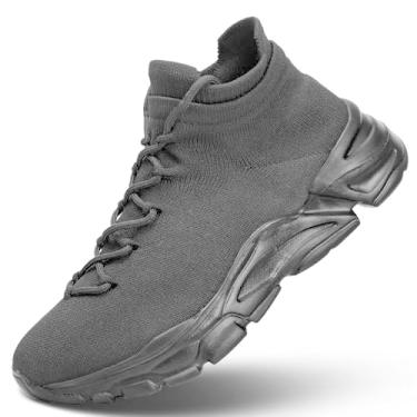 Imagem de AONEREALRUN Tênis masculino sem cadarço para corrida, confortável, respirável, leve, antiderrapante, atlético, academia, treino, casual, moderno, Todo preto, 37