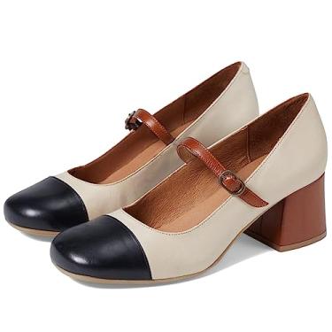 Imagem de SHODENSE Sapato feminino arco-íris salto baixo grosso Mary Jane sapato bico quadrado tira no tornozelo sapatos dois tons salto bloco médio Mary Janes Lolita sapatos multicoloridos patchwork casamento