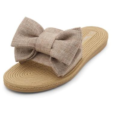 Imagem de Shoe Land SL-Nylah Sandálias rasteiras femininas modernas com laço de nó deslizante bico aberto sandália elegante chinelos sem cadarço preto vermelho bege fúcsia verde azul sandálias planas para