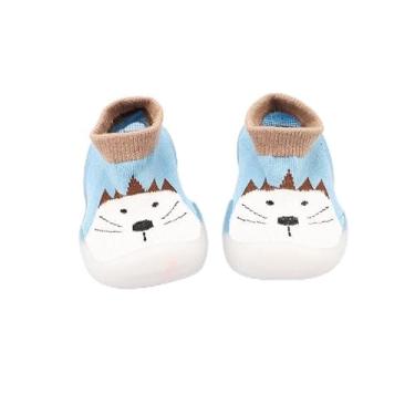 Imagem de Meias infantis de inverno de 0 a 3 anos – Pantufas antiderrapantes para bebês para educação infantil (gato azul), Multi, 7-23 Toddler