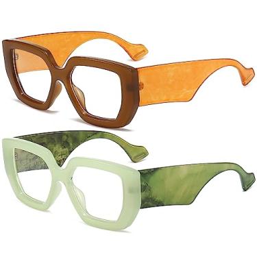 Imagem de AIEYEZO Óculos De Sol Com Armação Grossa E Luz Azul Para Homens Mulheres, Quadrados Da Moda Computador, Anticansaço Visual Previne Dor Cabeça (Marrom + Verde)