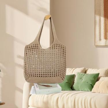 Imagem de Bolsa de praia feminina dobrável, bolsa de praia leve e lavável, bolsa de ombro de malha ecológica para viagens/compras/presentes, Marrom café