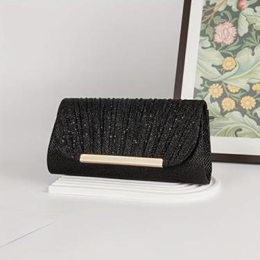Imagem de Bolsa de mão elegante minimalista com borla, carteira de corrente, bolsa de maquiagem para telefone | Material sintético, fecho magnético, Preto