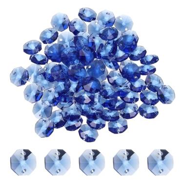 Imagem de YELARXI Contas octógono de vidro de 14 mm, contas de apanhador de sol a granel 2 furos pingentes de apanhador de sol 1,4 cm e 120 peças e azul claro para (artesanatos/reparo de lustre de cristal/Sino