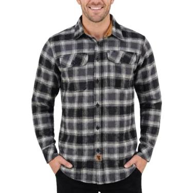 Imagem de Camisa masculina de flanela xadrez de manga comprida com botões casuais, para homens, 100% algodão, punhos de veludo cotelê, Castlerock, M